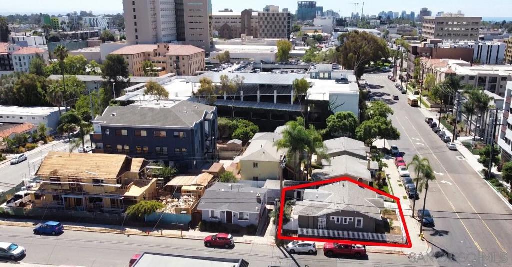 4193 4th Ave. Corner lot home on 4th and Arbor highly sought-after in the heart of Hillcrest 1,029 SF on a 3,001 SF LOT. Zoned RM-4-10 in the complete communities Low maintenance back yard. Plenty of off-street parking, excellent location. 2 Bedroom 1 Bath. Garage has been converted as a bonus room/studio. House is in great condition. Walking distance to shopping, hospitals, restaurants etc. For a developer: Below is available and attached Historically cleared Proposed plans for a 3-story – 8 Units 5,891sf TOPO Map Sewer Map Corner of 4th Ave and Arbor