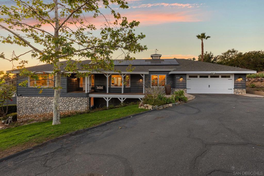 Tucked at the end of a private road, this charming pool home offers western-facing views, stunning sunsets, and a serene setting surrounded by mature trees. Designed to live like a single story, the home is filled with character; featuring wood-beamed vaulted ceilings, a stone-framed fireplace, and an open-concept layout. Recent updates include beautifully remodeled bathrooms with designer tile and modern finishes. The generous primary suite offers two closets, while the expansive new Trex deck overlooks the sparkling pool and entertaining area. Perfect for gatherings, the backyard includes a covered bar and convenient outdoor bathroom. The lower level hosts a private office with built-ins, a laundry area, and ample storage. An attached ADU provides endless flexibility—ideal for guests, multi-generational living, or rental income. Thoughtfully updated with luxury vinyl flooring, quartz kitchen counters, designer tile, modern finishes, a spa-like soaking tub, and keyless entry, no detail was overlooked. Additional highlights include an owned solar system, 4-year-old roof, newer pool pump and filter, whole house fan, and smart home features. The well manicured grounds feature citrus, macadamia nut and avocado trees. This property truly has it all; style, function, and versatility. A must-see! Tucked at the end of a private road, this charming pool home offers western-facing views, stunning sunsets, and a serene setting surrounded by mature trees. Designed to live like a single story, the home is filled with character; featuring wood-beamed vaulted ceilings, a stone-framed fireplace, and an open-concept layout. Recent updates include beautifully remodeled bathrooms with designer tile and modern finishes. The generous primary suite offers two closets, while the expansive new Trex deck overlooks the sparkling pool and entertaining area. Perfect for gatherings, the backyard includes a covered bar and convenient outdoor bathroom. The lower level hosts a private office with built-ins, a laundry area, and ample storage. An attached ADU provides endless flexibility—ideal for guests, multi-generational living, or rental income. Thoughtfully updated with luxury vinyl flooring, quartz kitchen counters, designer tile, modern finishes, a spa-like soaking tub, and keyless entry, no detail was overlooked. Additional highlights include an owned solar system, 4-year-old roof, newer pool pump and filter, whole house fan, and smart home features. The well manicured grounds feature citrus, macadamia nut and avocado trees. This property truly has it all; style, function, and versatility. A must-see!