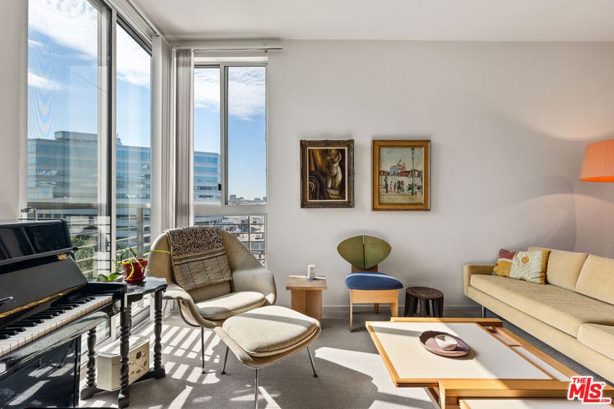Located in the heart of DTLA's historic Little Tokyo, this top floor condo penthouse exudes a cool, New York City apartment vibe. It features the building's largest one bedroom, one bathroom floor plan, living room with fireplace and cook's kitchen with Fisher & Paykel stainless steel appliances. Custom built-ins include a modern entry cabinet, dining area bookshelves & buffet, living room bookshelves & desk plus two dressers in the bedroom's walk-in closet. Floor to ceiling windows & sliders afford city lights views and sun drenched mornings. Additional qualities include high ceilings, Juliet balconies, grass cloth wall coverings, central air & heat, front loading washer & dryer, extra storage space and assigned parking. Teramachi is a 55+ adult condominium offering a variety of amenities including a central courtyard with koi pond, fitness center, guest lounges, two-story community room, community barbecues, guest parking and 24 hour front desk/security station. Close to Little Tokyo shops & restaurants, Arts District, Grand Central Market, Union Station, Dodger Stadium, Dorothy Chandler Pavilion & Disney Hall. Welcome Home!