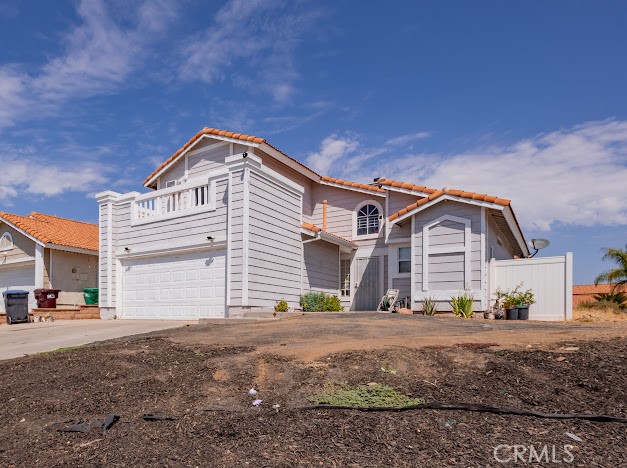 All age Menifee/Sun City Community. LOW Taxes and NO HOA. This wonderful 3-bedroom, 2.5 bathroom open floor plan home boasts high ceilings, tall windows & wide-open views to the south. Spacious entry is open to the living area with a wood-burning fireplace as its focal point and a guest powder room adjoins the entry. Large main floor master bedroom with a huge walk-in closet, ensuite bathroom, and a massive twelve-foot long double sink vanity. Enjoy two nice size upstairs bedrooms and a large upstairs bathroom. The kitchen is an open design and lots of cabinets with easy access to the living-dining areas. Enjoy the wide-open southerly view from the Epay wood deck that almost doubles the useable space in the backyard. Perfect home for those looking for an inexpensive option in a great location that allows you to customize to your needs.