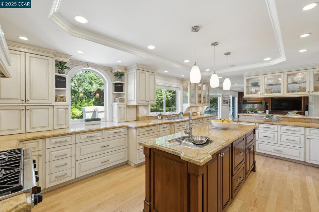 RATE BUY DOWN TO 3.25%!! ADDITIONAL $10k CREDIT TO BUYER AVAILABLE. SEE PHOTO #2 FOR DETAILS. Tucked at the end of a private court in coveted Alamo Oaks, this custom estate blends timeless craftsmanship with modern livability on more than an acre of natural beauty. A grand foyer and soaring 14’ ceilings welcome you into a stately living room designed for effortless entertaining. Newly refinished hardwood floors lead to an island kitchen with premium appliances, open to a generous family room with wraparound views. Two main-level offices, each with adjacent baths, and an en-suite bedroom on the main level offer work-from-home ease and guest comfort. A separate level-in guest wing includes two en-suites, a great room with kitchenette, laundry, and storage—ideal for multigenerational living. Upstairs, the primary retreat features Mount Diablo views, a spa bath with jetted tub and steam shower, plus a second laundry and immense walk in closets. Two more bedrooms share a Jack & Jill bath. Expansive wraparound decks, an elegant circular drive, and an oversized garage—just minutes to top schools, trails, and shopping.