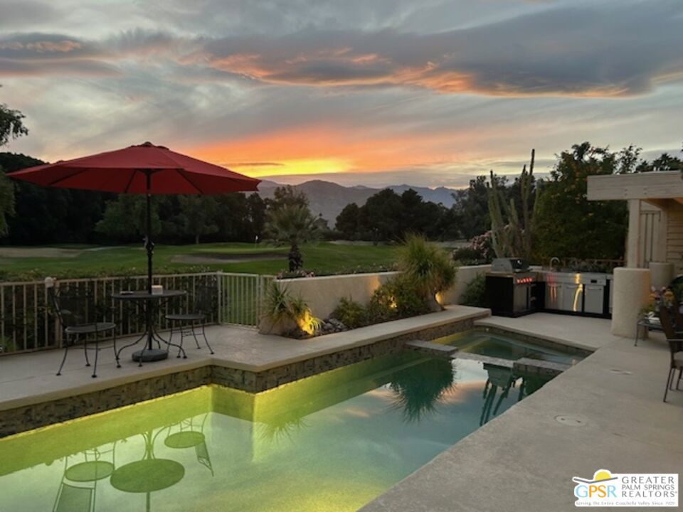 SELLER WILL CREDIT $ TOWARDS 2/1 BUYDOWN (FINANCING) REDUCING INTEREST RATE FOR 2 YEARS WITH AT LEAST 20% DOWN.. Beautiful, very well taken care of property with views of the Golf Course, spa for your enjoyment. Has open plan with bar and living room with fireplace, dining room and kitchen with vaulted ceilings. Large master bedroom suite has vaulted ceilings fire place and master bath with separate shower and tub. Large loft which can act as 3rd bedroom or Office. Great lap pool with area for BBQ and dining with amazing views pool deck recently been redone. Has travertine throughout, and 2 HVAC have been both replaced recently, Limestone both counters and showers. Pre-paid solar lease until 2035. Close to the River for dining and entertainment, Eisenhower Medical Center and short drive to El Paseo, across from Cotino and everything available in the Rancho Mirage.