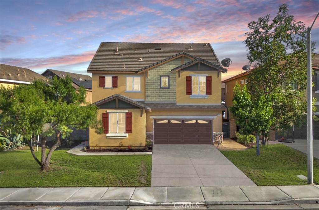Introducing a beautiful Rancho Bella Vista Home with 5 bedrooms, 3 baths. A bedroom and bathroom downstairs plus office/ den downstairs offers versatility. Walking distance to elementary & middle schools. Step into the spacious living space, with natural light, new luxury vinyl plank flooring, brand new stove, microwave & dishwasher. Open to the family room with a cozy fireplace. Upstairs retreat to the luxurious primary bedroom with ensuite bath and walk-in closet. Enjoy the huge, pool-size backyard, patio for relaxation and entertainment. A playground for kids to enjoy. Low HOA & Low Tax area!