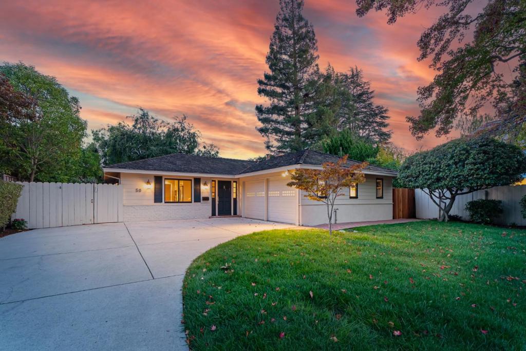 Tucked near the end of a serene, tree-lined cul-de-sac in the highly sought-after DuveneckSt. Francis (formerly Green Gables) neighborhood, 50 Jordan Place is a gem surrounded by remodeled and rebuilt luxury homes. This classic 1950s 1802 SF 4B/2B California ranch sits on a generous ~8,400 SF lot, offering endless potential to renovate or rebuild. Recent updates include new sewer lines, two refreshed bathrooms. The inviting living room features built-in bookshelves, while the updated eat-in kitchen offers granite counters and newer appliances. Sunlit interiors open to three patios, mature landscaping, fruit trees, and a peaceful backyard retreat. Walk to Duveneck Elementary, Rinconada Park, libraries, and shops, with easy access to downtown Palo Alto, Stanford, commute routes, and top schools (buyer to verify). Don't miss this chance to create something truly special in one of Palo Altos most desirable and walkable neighborhoods, a place where location, lifestyle, and opportunity converge.