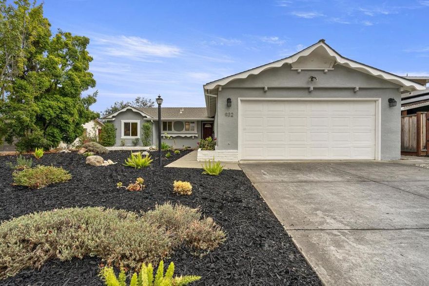Move in ready and extensively remodeled. Welcome to a beautiful 4 bedroom single-story home nestled in the Birdland neighborhood near Cupertino Village, Apple Park and Raynor Park. Remodeled and open kitchen with granite countertops and stainless steel appliances. Hardwood floors. Beautiful living area with sliding glass door and views of the backyard. Primary suite with walk-in shower. Double-pane windows. Spacious and private backyard with large covered patio and turf lawn. Attached two car garage with oversized driveway. Practical existing 4 bedroom single-story floorplan plus wonderful opportunities for future additions. Quiet, family-friendly neighborhood. Walk or bike ride to schools, parks, Apple and shops. Easy access to highways and expressways. Award-winning schools: Adrian Wilcox High, Marian A. Peterson Middle and Laurelwood Elementary.