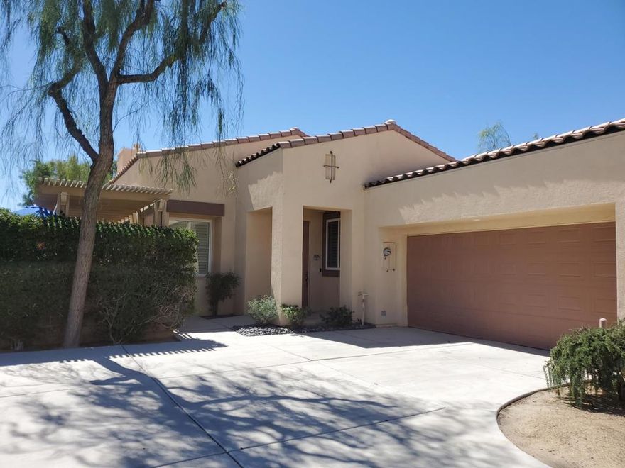 Total purchase price is $450,000 but buyer only pays $360,000( $450k - 90K silent second) This pristine 3BR, 2BA home is nestled in the sought-after 55+ community of Watercolors.Pride of ownership shines through in this impeccable home nestled in a private cul-de-sac. High ceilings, neutral flooring, and a cozy fireplace create a warm and inviting atmosphere in the great room. This home's indoor laundry room and attached two-car garage are incredibly convenient. The open great room concept flows into a spacious kitchen with a breakfast bar, newer appliances, and a garbage disposal.The primary bedroom is a spacious retreat, featuring a large walk-in closet and an en suite bathroom with a dual sink vanity and walk-in shower. The great room features a slider that opens up to an over-sized covered patio, creating an ideal outdoor living space for you and your furry friends. Additional upgrades include newer code compliant Forced Air Unit & A/C with a air purifier, newer Hot Water Heater (2024), newer Toilets in both bathrooms, Rain Gutters, landscape rocks, Surge Protector at Breaker Box and all indoor plumbing was updated in 2024, newer back new windows(bedrooms, guest bath), solar levelor accordian treatments in bedrooms, 2024  .Watercolors is an income qualified community offering low maintenance living, community pool & spa and a clubhouse. Income limits (minimum and maximum income based on household size:1 person 62,501 to 87,300, 2 people 71,651 to 99,750, 3 people 80,551 to 112,250. Must be a primary residence, no rentals, no all cash purchases, no investment buyers. Great vlaue for a home in the Beautiful City of La Quinta. 'The Gem of the Desert'
