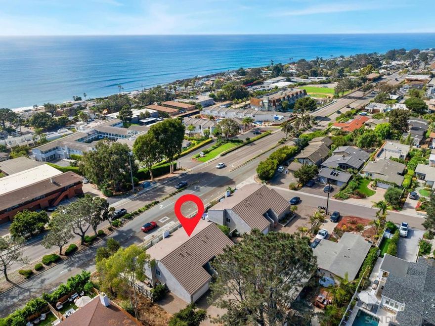 This prime Del Mar duplex sits just blocks from scenic blufftop trails and beaches, offering solid investment potential in one of San Diego's most desirable coastal neighborhoods. The location delivers everything Del Mar is known for. West of the 5 freeway, you have Torrey Pines Beach and Del Mar Beach Colony less than five minutes away. Del Mar Village is half a mile down the road with shops, restaurants, library and cafes. The property is also close to top-rated schools, with easy access to the 5 and connecting freeways. Each two-level unit spans nearly 1,500 square feet with 2 bedrooms, 2.5 bathrooms, and an attached 2-car garage. Updated flooring, kitchens, and bathrooms give both homes a clean, contemporary feel. Remodeled kitchens feature stylish countertops and stainless steel appliances. Downstairs, generous living areas include fireplaces and sliding doors that open to private, fenced patios and side yards. Each unit features an expansive primary suite with its own private ocean-view balcony and en suite bath. A second bedroom and full bathroom provide flexible living options. This setup works beautifully as a live-in investment or pure rental property. A rare find in an unbeatable Del Mar location.