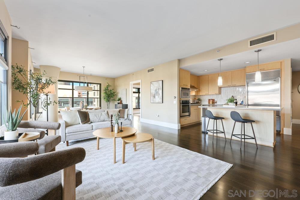 Experience elevated urban living in Renaissance residences, with this turnkey home in the heart of Downtown San Diego’s prestigious Marina District. Chef’s kitchen features Sub-Zero & Viking appliances, Caesarstone surfaces, custom marble backsplash, and pendant lighting. The split floor plan, dual master suites offer walk-in closets with built-in organizers and upgraded bathrooms. The living area showcases expansive paneled windows that dramatically slide open, revealing city views with incredible air and cross winds. Highlights include, engineered wood floors, in-unit laundry and a bonus powder room. Renaissance will soon have a brand new “street level” lobby and new resort style amenities.