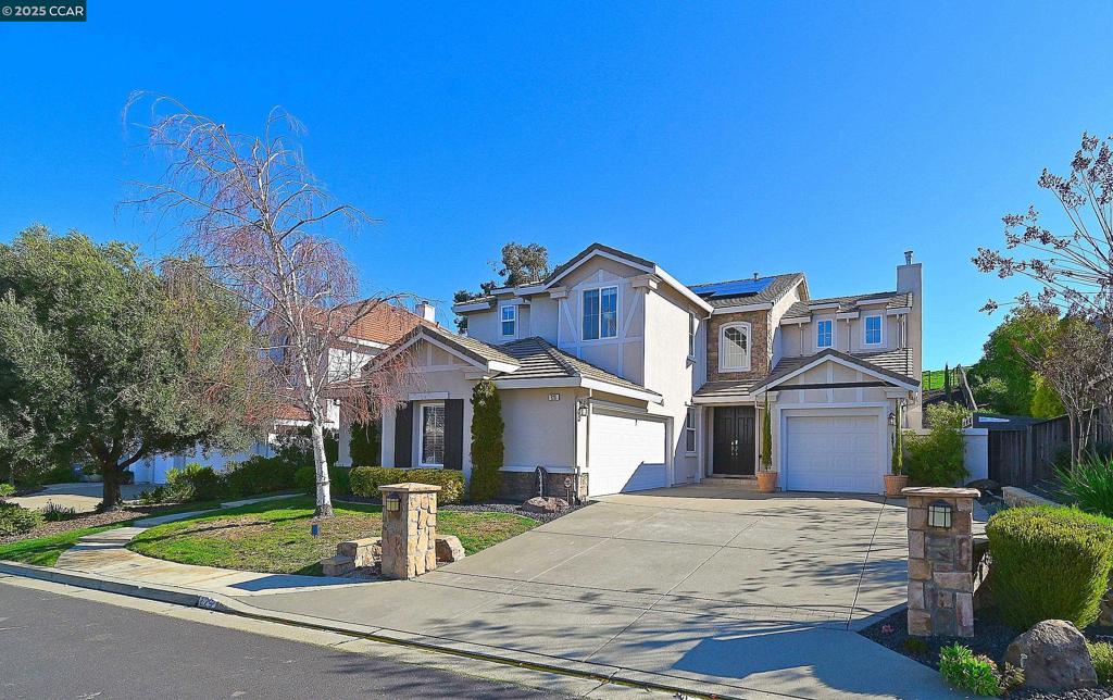 Exquisite partially furnished executive home in the highly desirable Crystyl Ranch community with almost 3,000 sqft, 5 bedrooms (5th Bedroom used as office), 2.5 bathrooms and large loft area. Stunning upgrades throughout. Updated kitchen with renovated cabinetry, new dishwasher, and newer appliances, office/bedroom on 1st floor, Primary bedroom includes an updated bathroom with heated tile floor and a spacious walk-in closet, On over 1/4 acre lot backing to open space with mountain and Mt Diablo views and paved backyard, 3 sitting areas, a BBQ area with a built-in grill, pergola covered deck, a built-in gas fire pit, water fountain, lush grass, and fruit trees, Tesla solar which helps reduce overall electricity costs and Tesla EV car charger. Zoned to Northgate High School. Numerous hiking and biking trails. Olympic-sized community pool, tennis and pickleball courts, playground and dog run. Landscaper included. 15-min drive to Pleasant Hill BART, 10-min drive to Whole Foods, Trader Joes and restaurants. Numerous hiking and biking trails. Olympic-sized community pool, tennis and pickleball courts, playground and dog run.