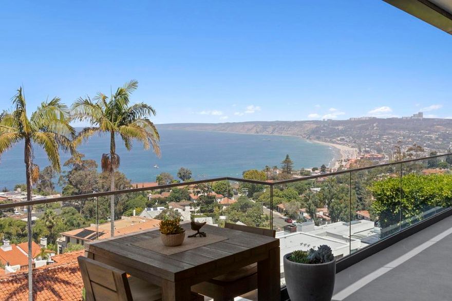Set high in the prestigious Country Club neighborhood, this gorgeous estate captures sweeping ocean vistas and unforgettable sunsets. Surrounded by the natural beauty of the hills, the home offers a rare blend of privacy, elegance, and breathtaking scenery. Ideally located just minutes from world-class dining and shopping, the property also provides walkable access to the Village, Scripps Pier, and the scenic La Jolla Natural Park trails leading up to Mt. Soledad. Thoughtfully designed over three levels with entry on the main living floor, the residence lives more like a two-story, combining ease of everyday living with the sophistication of a coastal retreat.