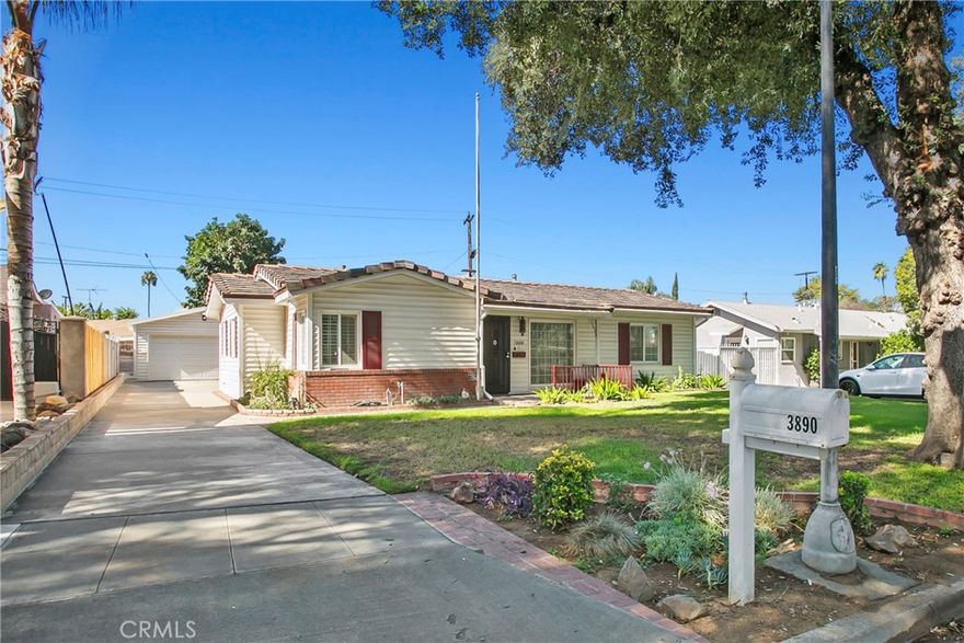 Welcome to this beautifully maintained Mid-Century home in Riverside’s serene Ramona neighborhood. This inviting 2-bedroom, 2-bath residence offers a bright, spacious layout designed for both comfort and entertaining. The sunroom fills the interior with natural light, while the expansive backyard is ready for your personal landscaping vision. Recent upgrades include central air conditioning and an energy-efficient tile roof. Inside, you’ll find wood-look tile flooring, fresh paint, plush bedroom carpet, and a stylish kitchen with granite countertops, a stainless-steel sink, and white appliances. Additional highlights include a versatile outdoor workshed—ideal for an office or workshop—plus a detached 2-car garage and a 3-car driveway. Close to California Citrus State Historic Park, Mount Rubidoux Trail, downtown dining, Ramona High School, private universities, and with easy freeway access, this home offers the perfect blend of tranquility and convenience.