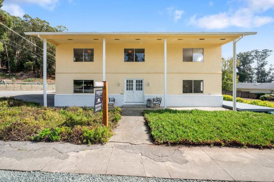 Welcome to coastal living at its finest in El Granada! This spacious 4BR/3BA home offers over 2,000 sq. ft. of living space on a rare 10,000+ sq. ft. lot perfect for future expansion, ADU potential, or even a possible lot split. Updated kitchen and bathrooms, new flooring, and fresh interior paint make it move-in ready. From the kitchen and dining room, enjoy spectacular peekaboo sunset views over the Pacific. The large downstairs family room with bedroom and full bath provides a private retreat for guests or extended family. An enormous 3-car garage allows for ample parking, storage, or workshop space. The location is just as special as the home. Set directly across from Quarry Park with its miles of hiking trails, and only blocks from the Pacific Ocean, Pillar Point Harbor, and downtown Half Moon Bay, you'll enjoy all that El Granadas coastal charm has to offer. Surf world-class waves at Mavericks, stroll the scenic Coastal Trail, or savor fresh seafood and local brews all just minutes from your front door. With its generous lot size, versatile floor plan, ocean-view dining, and unbeatable location, 422 Santa Maria is more than just a home it's an opportunity to create your dream coastal lifestyle in one of the Bay Area's most sought-after seaside communities.