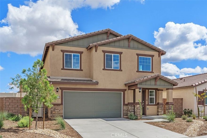 Beautiful Pradera Pointe Home! Welcome to this stunning and move-in ready two-story home, featuring five bedrooms, three bathrooms, and 2,391 sq ft of living space. The main level provides an open-concept design with a spacious great room, dining area, and chef-inspired kitchen complete with an oversized island, sleek granite countertops, stainless steel appliances, pantry closet, elegant shaker-style cabinetry, and luxury vinyl flooring. A versatile downstairs bedroom and bathroom offer the perfect retreat for guests, in-laws, or a private home office. Upstairs, the spacious primary suite showcases a large walk-in closet and spa-like ensuite bath. Three additional bedrooms, a full bathroom, a generous loft, and a laundry room with washer and dryer included complete this level. Enjoy modern convenience with smart home features, energy efficiency with solar panels, and a two-car garage with an extended tandem storage area. The beautifully landscaped backyard is perfect for entertaining or unwinding, and the manicured front yard completes the home’s standout curb appeal. The desirable Pradera Pointe community is near parks, shopping, dining, and easy freeway access. Don’t miss the opportunity to make this exceptional home yours!