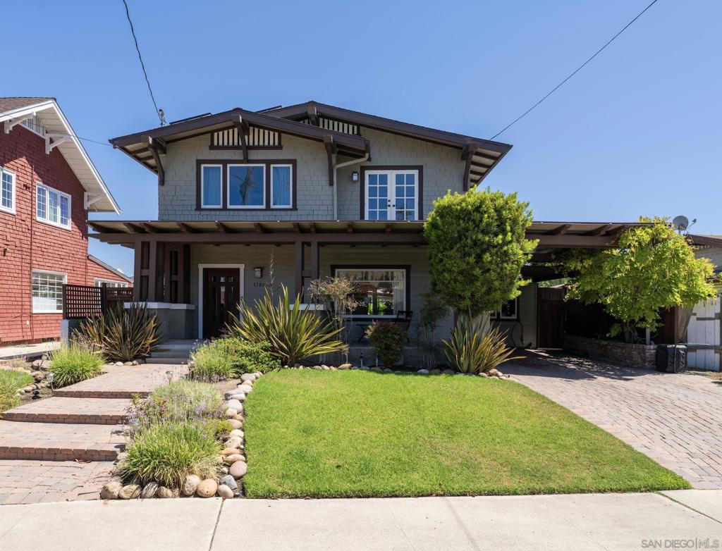In 1914 master builder David Owen Dryden designed this historic Craftsman treasure in a “streetcar suburb.” Two mature Queen palms gracefully frame the front façade which creates the visual narrative for this iconic street. Inviting front porch introduces period interior complete with wood beam ceiling, Douglas fir floors and brick fireplace. Entry-level features formal living area, remodeled kitchen and dining area which opens to spacious outdoor terrace with scenic canyon views. Upstairs floorplan consists of three bedrooms, office and luxurious bath. Additional attributes include Mills Act and solar panels.