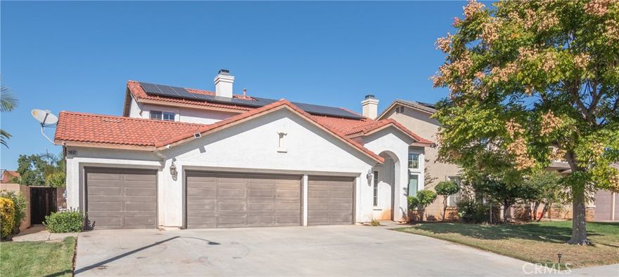 BEAUTIFUL, IMMACULATE, POOL HOME WITH PAID SOLAR and 4-CAR GARAGE! 
Nestled within one of Menifee’s most desirable communities, this exquisite turnkey residence offers the perfect blend of comfort, luxury, and modern convenience. Boasting 5 spacious bedrooms, 3 full bathrooms, and a versatile loft with a built-in desk, this thoughtfully designed home provides a seamless balance of open-concept living and cozy charm.
Step inside to discover a chef’s kitchen featuring stainless-steel appliances, cinnamon-spice cabinetry with quartz slab countertops, and a large center island that flows effortlessly into the inviting family room—ideal for both everyday living and entertaining. Family room has a built in fireplace with stone surround mantle. The home also features a formal living room and dining room, perfect for gatherings.
A spacious downstairs bedroom and full bath offer convenience and flexibility, along with a well-appointed laundry room on the main level. Upstairs, enjoy the open loft area, perfect as a study, playroom, or media space. The luxurious owner’s suite serves as a private retreat, complete with a large walk-in shower and ample closet space. Three additional bedrooms and another full bathroom complete the upper level, offering room for everyone.
Outside, the backyard oasis steals the show—complete with a custom swimming pool and spa, an entertainer’s patio with alumawood cover, and no rear neighbors, providing uninterrupted panoramic views of the surrounding hills. The easy to maintain landscaping in both front and back yards makes keeping your yard well kept a breeze. Enjoy your own private view of Wheatfield Park’s spectacular 4th of July fireworks right from your backyard!
Additional features include: PAID OFF solar system, beautiful light fixtures, Brand new wide-plank vinyl flooring downstairs & wood flooring upstairs, new interior paint throughout, Premium stainless-steel appliances, including refrigerator, washer, dryer, & water filtration system, Stylish window coverings & ceiling fans throughout.... Low taxes and NO HOA!
Perfectly situated near top-rated schools, major freeways, shopping, and dining, this home offers the ultimate Menifee lifestyle—tranquil, elegant, and move-in ready.
This is more than a home—it’s a lifestyle. Come see it and fall in love!