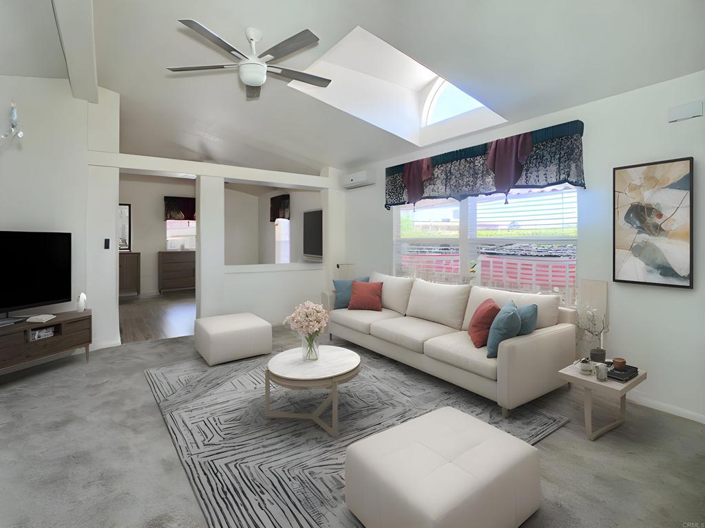 WELCOME HOME! This is a beautifully updated 2 Bed, 2 Bath home with bonus room in a resident owned Co-Op community. Discover this beautifully updated manufactured home offering 1,456 sq ft of inviting living space in one of San Diego County’s rare resident owned co-op communities. Pride of ownership shines throughout this well kept, well managed neighborhood. Located in the heart of El Cajon, you’ll enjoy easy access to shopping, dining, and major highways. The highly desirable open-concept floor plan features vaulted ceilings, creating a bright and airy atmosphere from room to room. The gourmet kitchen is perfect for entertaining, featuring upgraded appliances, tile countertops, and elegant cabinetry. Guests can relax at the kitchen bar while you cook and socialize. The spacious main suite includes an en-suite bathroom with dual sinks, a large soaking tub, and a walk-in shower. The second bedroom features an attached bonus room, offering exceptional flexibility. Use this bonus space as a third bedroom, office, hobby room, sewing area, or guest space...the possibilities are endless. Additional features include: Guest bathroom with tub/shower combo and sliding doors Laundry room with overhead cabinetry Expansive yard with space for a garden or pets Covered deck for enjoying your morning coffee or dining outdoors Off-street parking for convenience $2000 membership investment. Community amenities include a clubhouse and pool, providing wonderful spaces to relax and socialize with neighbors. The low monthly assessment of $827.34 covers space rent (subject to change for new buyer), trash, water, sewer, cable, and basic internet—an unbeatable value! Don’t miss your opportunity to be part of this exceptional, resident-owned senior community. Schedule your tour today! ***virtually staged photos*** **SELLING AS IS**