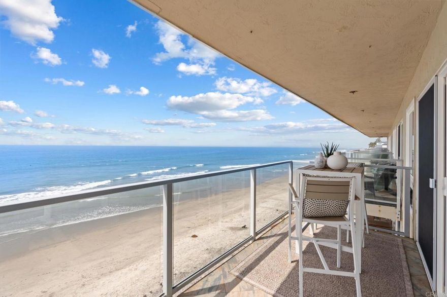 Enjoy panoramic whitewater views and true beachfront living from this top-floor corner unit. With floor-to-ceiling windows and a spacious covered deck, this condo captures the best of coastal Oceanside—sunsets, surf, and sea breezes all from the comfort of home!  This light-filled residence features brand new flooring and an open living space that seamlessly connects to the expansive ocean-view deck, ideal for outdoor dining or relaxing while watching dolphins swim by. The gated, 10-unit community provides exclusive access to a pristine private beach complete with palapa shade and steps leading down to the water, as well as underground parking, secure entry, and private storage for all your beach gear.  Set in a prime location, this home is walking distance to Oceanside’s growing collection of top restaurants, cafés, and shops. Stroll along the beach to the iconic Oceanside Pier, visit the historic Top Gun House, or head to the picturesque harbor and marina for paddleboarding, kayaking, and waterfront dining. Just a short drive away, Carlsbad Village offers even more to explore with boutique shopping, craft coffee houses, and a lively coastal atmosphere. Experience the best of the coastal lifestyle in one of Southern California’s most dynamic beachfront communities. Make the ocean your backyard and claim your place on the sand!