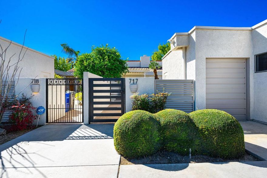 Designer freshly decorated turnkey furnished home in Mission Hills CC AVAILABLE FOR SEASON.. Superb location with SW Mountain Views on the 11th fairway of the Dinah Shore Tournament Course. Enter through a custom gated and landscaped Courtyard with outdoor living to the Entry Door. Living Room with a Large Fireplace, dramatic wood beamed vaulted ceiling, entertainer's bar and Walls of Glass overlooking the Back Patio, Golf Course and Mountains, with the Community Pool and Spa just steps away. Social Kitchen with Granite Countertops, Electric Stove. Updated Appliances open up to the Dining Area with counter seating, built-in cabinet and Sliding Glass door out to the Courtyard. A sizable Primary Bedroom Suite with Large Window and doors of glass showcase the views in many directions. The Primary Bathroom has Dual Vanities and a large Remodeled Walk-in Shower. Ample size Guest Bedroom with Sliding Glass Door to the Courtyard and its own bath. The Back Terrace features a covered outdoor living area with stunning views to the Mountains and Golf Course, custom pavers and fence. There are Plantation and Security Shutters throughout the house. This property is just a Short Walk to the Clubhouse and all the Amenities that Mission Hills CC has to offer. Welcome home to a special place in paradise. Nov & Dec $6500/month. Jan-April $6800/month.
