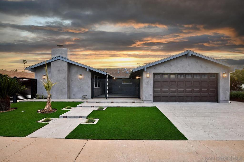 Beautifully designed renovation! Welcome to this turnkey, single story home situated in the sought after community of Clairemont. With an open floor plan, this 3-bedroom, 2-bathroom home offers Hard flooring throughout, optimizing flow while infusing Modern Functionality. No expense was spared in the renovation, upgrades, and energy efficient touches which include: Anlin Catalina Windows, ProVia doors, surrounding metal gate and wood fencing, new roof, drywall and paint, Solar system, 2 car charging 240-volt outlets in the Garage and RV driveway, copper plumbing, gutter & drainage system, home insulation, HVAC system, recessed lighting, newly poured concrete throughout the property and much more! The Chef's Kitchen features quartz countertops with a waterfall island, tile backsplash, custom wood cabinetry with lots of pullouts allowing for ample storage and boasting Viking Appliances throughout. The Bedrooms offer custom designed closets and smart TV's. The bathrooms have been updated including obscure glass windows for privacy. 2-car garage with up to 5 total parking space which includes room for an RV, Boat and/or Adult Adventure Toys. The generously sized back yard offers a newly built, stand-alone BBQ with a sink, new patio/cover, new irrigation system, fruit trees and newly poured concrete paving with Blade 9o Turf. Prime location - Just blocks to shopping, dining, schools and easy access to freeways. Descriptive Renovations and Upgrades: New Insulation, New Roofing with Owens Corning materials and labor which includes a 50-year warranty, New Solar System by SMA Solar – which can be controlled by mobile phone and has a 25-year guarantee, Anlin Catalina Windows that feature obscure glass, automatic locks, and night latches as well as a triple transferable lifetime warranty, Single French door in an OXXO style, New Stucco installed on the entire exterior of the home, Brand new wood flooring throughout, Redesigned Chef’s Kitchen with new amenities, Viking Brand appliances (refrigerator, oven, and microwave etc.), Custom designed closet including closet doors and All New Ceiling Fans in all bedrooms, Two Smart Tv’s – one for the master bedroom and one for the hallway. New master bathroom shower, Updated guest bathroom with new tile w/ Each of the bathrooms have Solar tubes which includes a 15-year warranty. and Brand-new remote-controlled Goodman Air Conditioning throughout the home that is Title 24 requirement compliant, New recessed lighting throughout the home, New kitchen island with special features and added storage cabinets, All new molding throughout the home, New gutter system with downspouts, Landscaping completely redone including: New concrete, New turf and a New irrigation system, Stand-alone BBQ with outdoor sink that can be used as a cooler as well, New patio cover, New outdoor lighting around the perimeter of the home, Custom installed metal gates built into the concrete of home, New drainage system for both the front and back of home, All electric outlets in the home are brand new, Garage has been updated to include: Brand new epoxy floor, New cabinets above washer and dryer, Car charger inside garage to include Electrical panel with 200 AMP, Additional Storage built into the ceiling with a custom ladder to access, Remote control for irrigation system and a New garage door. Brand new main entry door and side garage door by ProVia, Oak cabinets for the hallway. The home also features 2 parking spaces, one inside the garage and one on the left side of the home that can fit an RV, Boat or an extra vehicle. All Landscaping Featuring outdoor lighting. Drought Friendly Turf is Blade 90 with a 15-year guarantee.