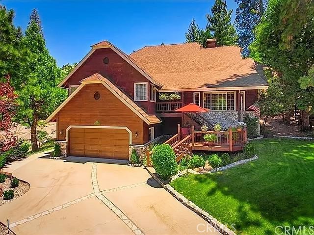 Your picturesque and wildly superb lake home is here, welcome to 481 Golf Course Rd. in beautiful Lake Arrowhead. Nestled in a quiet and safe neighborhood, this oversized traditional cabin truly has it all. Starting with a nice wooden deck patio out front before the entrance, then will lead to a living room and a family room, then to the spacious kitchen. The kitchen features a double oven, gas stovetop in the center island, dishwasher, and plenty of cabinets. The 5 massive bedrooms are accentuated by the flow of natural light from all the nice windows in this home. It really makes it feel more open and space than you would think. The master bathroom has a wonderful tiled private tub separate from standing shower. And there is plenty of storage space throughout the house and garage. The fenced-in backyard offers a half basketball court and a treehouse to entertain any child. They will keep playing outside and then it's just a quick walk to Grass Valley Lake. This wonderful neighborhood is also bordered by a beautiful golf course, this is truly a sight to see. The fresh outdoors, endless hiking trails, lake activities, easy access, spacious rooms, and so much more await you in this beautiful home.