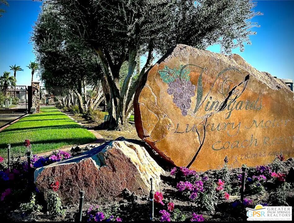 This casita and RV pad are in the beautiful Vineyards Luxury Motorcoach RV Resort community located in sunny Coachella, CA. The Vineyards is an impeccable RV community with pride of ownership throughout, and offers robust amenities: clubhouse, swimming pool, spa, tennis courts, fitness center, banquet rooms, and meeting rooms. This spacious 3,920 sq ft RV lot provides ample room for a large RV with full utility hookups, and then offers a luxurious studio with 939 sq ft, 1 bathroom, with a full kitchen, 1 car garage, living room (with Murphy bed), and outdoor patio. All furnishings convey in the sale. This property would also make for an excellent short term / seasonal rental with Airbnb or comparable services.