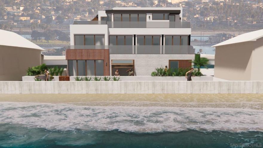 Presenting your dream Sunset Oceanfront oasis—the only brand-new single family home on Ocean Front Walk with 52' of unobstructed ocean frontage. Under construction (estimated to complete mid-summer of 2026), customize now or buy finished. This masterpiece 3-story design will be a Mission Beach statement featuring distinctive architecture, expansive glass walls and windows for panoramic sunset views, ground-level and balcony patios, and a rooftop deck. A gourmet kitchen and eating areas are designed for seamless indoor-outdoor dining and entertaining. This home includes 4 bedrooms, a den/office, 3.5 baths with top-tier amenities, and a 2-car garage plus 1 uncovered parking spot. Step to sand, surf, sailing, or kayaking and embrace the San Diego/Mission Beach lifestyle! Call Chris or Lauren for more information and to review plans. Architecture by Scot Frontis, Constructed by Custom Development. Square footage estimates based on plans; buyer to verify.