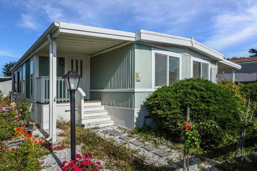 Live the coastal lifestyle in this charming 2-bedroom, 1-bathroom mobile home, ideally located in the desirable 55+ Canada Cove community just minutes from the beach in beautiful Half Moon Bay. Quiet park location.  Step inside to find a light-filled sunroom perfect for morning coffee, a cozy living area, and a dining space with built-in cabinetry for added character and storage. Great yard space with a shed for storage or hobbies. Home is set in a peaceful, well-maintained neighborhood, where residents have access to resort-style amenities including a clubhouse, fitness center, and swimming pool. Prime coastal location, just moments from the ocean, scenic walking trails, golf courses, and downtown Half Moon Bay's vibrant shops and restaurants.