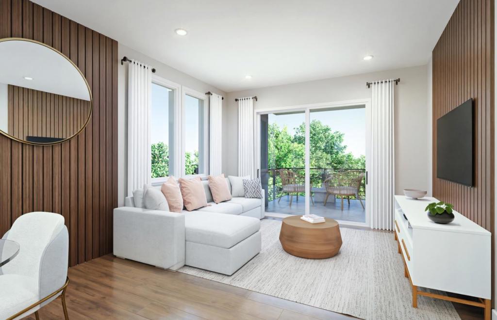 This spacious Plan B single-level flat is fully upgraded throughout. The gourmet kitchen with upgraded cabinets and countertops is perfect for entertaining. Enjoy an open floor plan and a one-of-a-kind lifestyle in this incredible corner unit. Photos are rendering not of actual home.