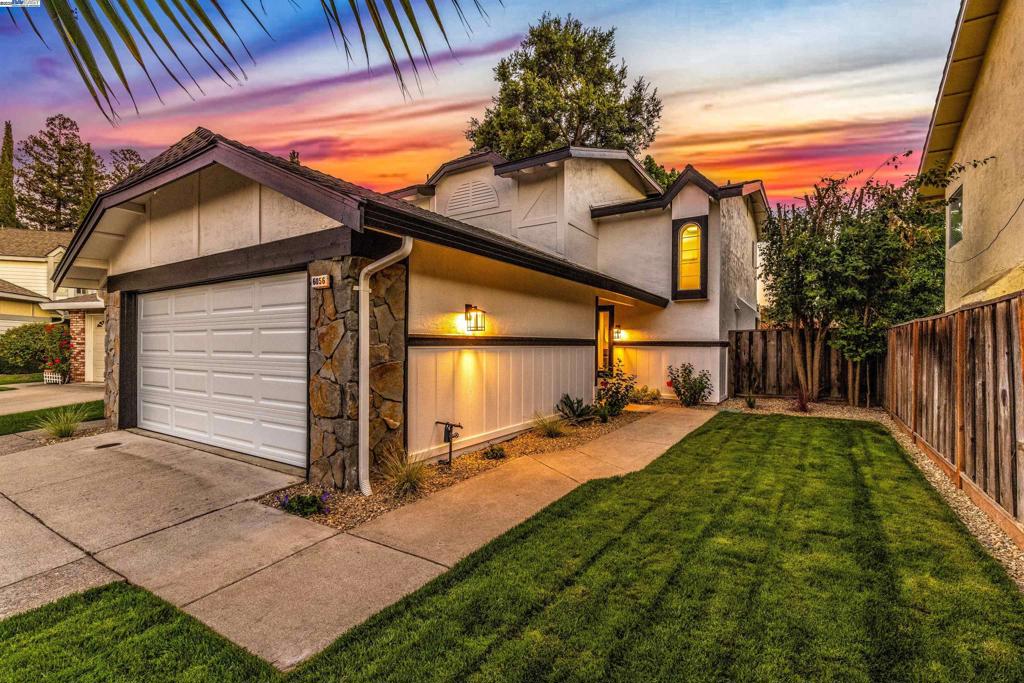 OPEN SUNDAY 1-4! DON'T MISS THIS EXCEPTIONAL HOME! You will LOVE this easy living home with this adorable and affordable single family home! All you need to live well with the incredibly light, and bright floor plan. Vaulted ceiling family room boasts brick fireplace and opens to kitchen/dining room. Today's designer trends with all black lighting fixtures, bathroom fixtures, and coordinating black handles/knobs. Embrace the recessed kitchen lights in the kitchen along with stainless appliances. Space where you need with primary bedroom upstairs that could easily host your California king bed plus gracious furniture! Best location living with quick access to everything! Down the street from restaurants, grocery store, and service/boutique shops. Great commute location not far from 580 and 680, public transportation, and convenient commute options. Wonderful floor plan with a full bedroom and bathroom downstairs and separate bedroom and bathroom space upstairs for today's easy living. Just down the street from the Pleasanton Tennis and Community Park. Enjoy the tennis/pickle ball courts, basketball courts, massive lawn park, play structure area, and walk/running trails just across the way from this unit. Come see what awaits at 6056 Corte Encinas while you have the chance!