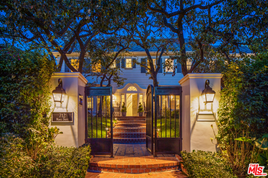 This gorgeous East Coast Traditional with spectacular features is situated in the flats, a most prestigious area in the heart of Beverly Hills. Beautifully set on near half an acre of breathtaking park like grounds & surrounded by lush English Gardens & breathtaking Landscapes. Gracious main home entryway (5 BR 5.5 bath; app.6,752 sq. ft.) with a custom floor plan; rebuilt w/exquisite detail & quality. Formal living & dining room, gourmet kitchen, cinema room & owner's luxury retreat are just a few spectacular features of this smart home. Grand guest home (App. 2045 sq. ft.) features 1 BR 2.5 bath, a living room, kitchen & gym. Grounds include an abundance of outdoor space, sparkling pool, spa, built in BBQ. Perfect for entertaining friends or family.