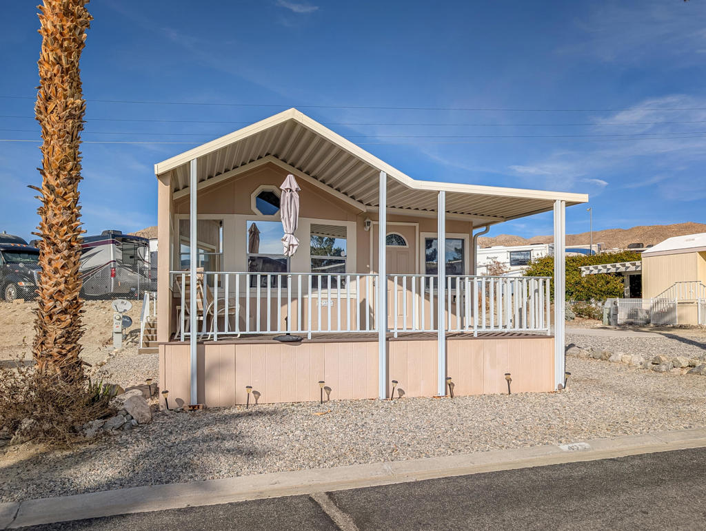 Charming and well-appointed 2001 Fleetwood Park Model home is now available in the 55+ Caliente Springs Resort. The resort offers amenities such as a hot mineral-fed pool and spas, a 9-hole golf course, a fitness center, laundry facilities, and a library. This property includes ~600 sq. ft., a 1 bedroom, 1 bathroom home with wood flooring throughout, upgraded cabinets and counters, ample storage, and views of San Jacinto and the Little San Bernardino Mountains from inside the home and on the covered deck. This home is suitable for either a seasonal getaway or full-time living. The community is very active and involved. Please note that the lot is not owned; space rent is $671. Financing options are available (OAC).