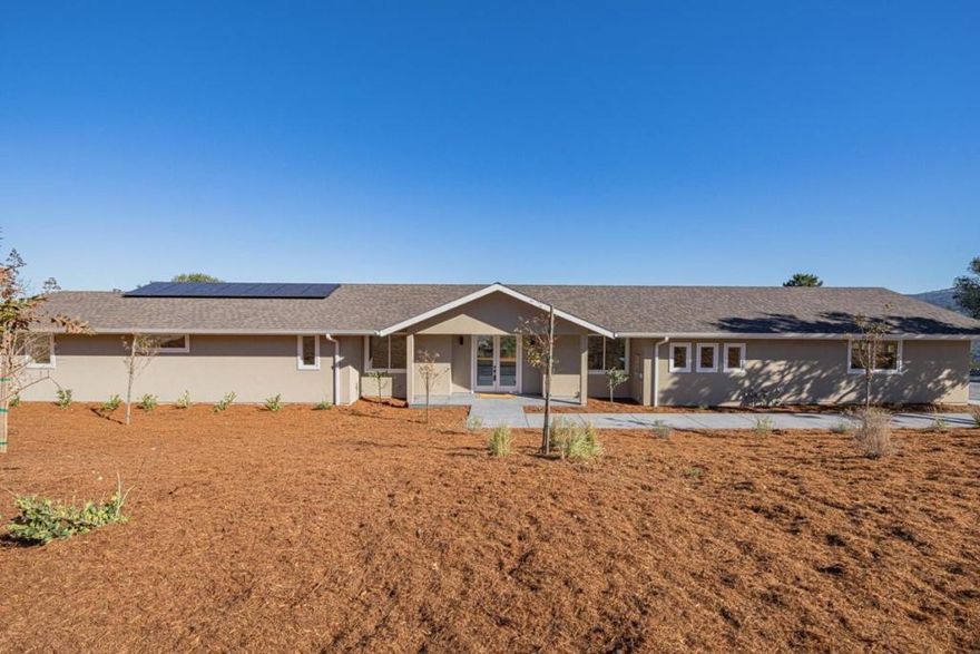 BRAND NEW single story Contemporary Ranch with EPIC views! This 2344 Square Foot residence is built to the pinnacle of Green standards - all electric with solar power to keep the PG&E bills low. 3 bedrooms and 2.5 baths on its own acre. Custom Shaker Style cabinetry. Bar seating at the Taj Majal stone-topped kitchen island. Stainless steel appliances and a wine refrigerator. European White Oak Flooring and modern fixtures throughout give this ranch home a sleek, clean look. The spacious Kitchen/Living Room layout is the setting for the intoxicating views outside the sliding glass door to the 294 SF Cedar deck. You'll be captivated by the sweeping mountain majesty. Don't miss this - it's a stunner.