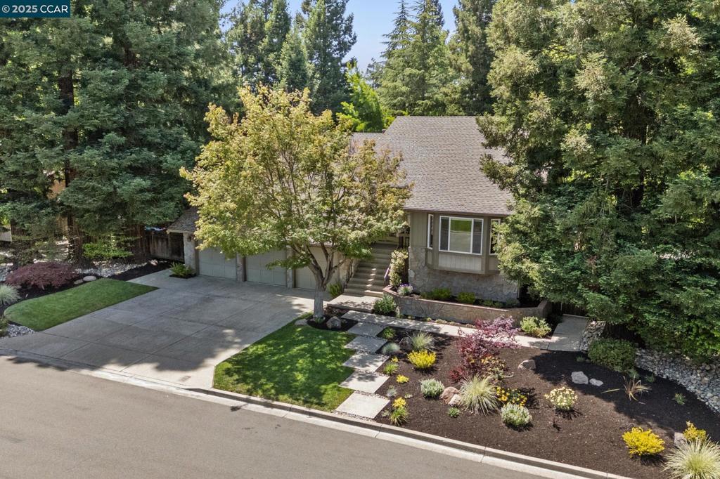 Remarkably priced Woodcreek Estate with resort amenities open Sunday 1-4. This East facing home sits in the Foothills with Mt Diablo Views. Master suite has private balcony access to sprawling backyard. Two spacious and separate living-den rooms with cozy stone-faced fireplaces, white oak flooring and decks overlooking backyard. Lower den features gorgeous wet bar and stone countertops. Attached ADU with private separate entry boasts den, kitchenette, bedroom and bathroom with dual sinks. Perfect for additional income or for older kids or extended family and guests. Home sits on half-acre flat lot with grove of redwoods giving you a bit of a mountain feel. Play at home with all the amenities one could ask for with full size bocce court (could accommodate baseball batting cage conversion), pool, hot tub, sports court set for basketball, pickle ball, volley ball or foundation for another unit. Finally, the stunning chef's kitchen will sure to inspire farm to table cooking with fruits, veggies and herbs from the garden. 3 car garage, side yard access, large laundry room with laundry-shoot from upstairs level, this home has it all!