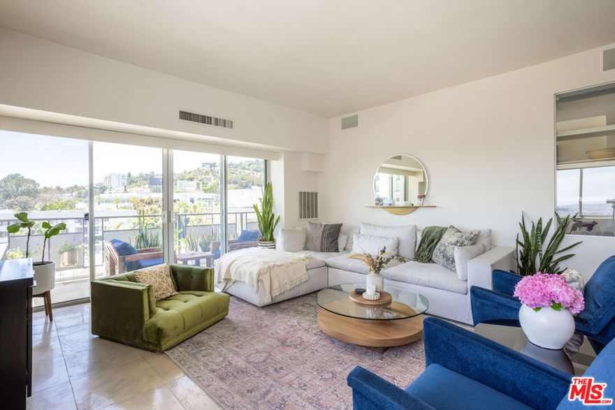Introducing a luxurious 2 bedroom, 2 bathroom 9th floor corner unit in the heart of West Hollywood, CA. This high-rise residence offers unparalleled amenities and safe living; including 24-hour security, front desk, a pool, jacuzzi and a sauna. Enjoy the convenience of valet parking for both residents and guests. This unit features lots of storage/closet space, amazing views, along with a washer and dryer located on the same floor for your convenience. Don't miss out on the opportunity to experience the epitome of upscale living in this prestigious West Hollywood location. The condo is offered partially furnished if desired, including outdoor seating with table and rug, a brown console under the TV, gold mirror, dining table with chairs and rug, small console with record player, gray and gold office chair, brown leather mirror, bathroom mirrors, microwave, white lamps, bedside tables, two living room tables (gold & glass and brown), and the living room TV.