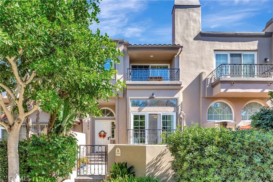 Extremely light & bright ocean-close home in a fabulous interior location facing a serene greenbelt in SeaCliff on the Greens - the exclusive 24-hour guard gated community that is a 5-minute walk to the beach and across the street from the wetlands! Upgrades include recessed lighting, upgraded hard surface flooring, brand new AC, custom paint, custom light fixtures, plantation shutters, updated windows and sliders and so much more. The living room showcases a floor-to-ceiling stone fireplace and custom windows & slider. Just off the kitchen, a cozy family room with a built-in desk opens to a partially enclosed balcony for added space, and another balcony next to the kitchen is perfect for your BBQ setup. Gourmet kitchen with stunning waterfall quartz counters, white shaker cabinets,  breakfast bar, and stainless steel appliances. Grand primary suite with vaulted ceilings, dual walk-in closets with organizers & view balcony. The primary bath has been tastefully remodeled with shaker cabinets, quartz counters, dual sinks, a spa tub, and a walk-in shower. Ample size secondary bedrooms and conveniently located upstairs laundry area. Direct garage access with tons of storage. Beautiful sunny front patio with newly installed pavers facing the greenbelt. 2-minute walk to several community pools, spas, and clubhouse. Steps to the beach, the trails at the Bolsa Chica Wetlands and fabulous parks. Award-winning SeaCliff Elementary School. A truly unique community!