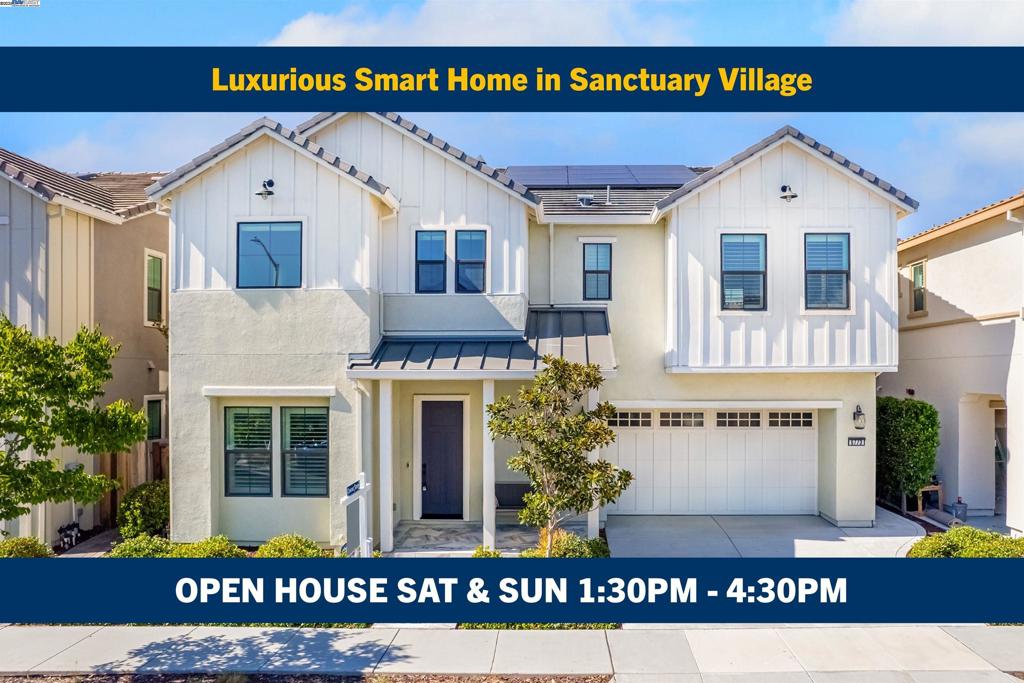 Welcome to this exquisite 5-bed, 5.5-bath home located in the desirable Sanctuary Village community in Newark. Spanning 3535 sqft. it offers a blend of comfort, modern style and smart living. Enjoy the open feel created by the soaring 10-foot ceilings at the main level and 9-foot ceilings upstairs complemented by durable porcelain tile flooring, plush carpeting, recessed lighting and custom chandeliers. The gourmet kitchen is equipped with high-end appliances, premium quartz countertops and a waterfall island—perfect for everyday living and entertaining. A convenient bedroom with en-suite bath on the main floor is ideal for guests or multigenerational families. Upstairs, the oversized primary suite offers a spa-like retreat with a freestanding tub, dual vanities, and a spacious walk-in closet with direct access to the laundry room. Step outside to a custom Moroccan-inspired backyard, featuring a stone fireplace and a decorative water fountain, creating a serene atmosphere for relaxing or hosting. Smart and energy-efficient features include: Smart Hub, 2-Zone central heating/AC, EV prewired, Tankless water heater, Owned Tesla Solar system. 2-car attached garage with additional storage space. The home is minutes from major employers, commuter routes, shopping and dining.