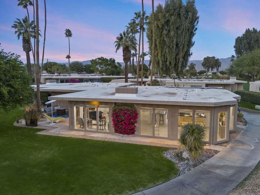 Classic Mid Century Bermuda Fairway Villas - a charming enclave of Adorable Mid-Century cottages nestled between the 1st and 18th fairways of Bermuda Dunes Country Club.This beautifully and professionally remodeled condo offers a bright and welcoming atmosphere with only one common wall and convenient access to the community pool, spa, and parking.Upgrades include:Newer stainless steel appliancesHigh-end wooden window blinds and updated slider blindsRadiant electric fireplace insertLight textured paint on walls and ceilings for a fresh, airy feelNewer baseboards and tile flooring throughoutNew electrical panel and outlet rewiring (2018)Brand-new AC/heat pump (2024)The home also features added square footage, creating a spacious dining/great room area. One of the highlights is the expansive tiled patio, perfect for outdoor entertaining.Additional amenities:Attached golf cart garage with automatic opener, full-size washer & dryer, and extra storage space for your golf cartOne covered parking space plus tandem parking for a second vehicleHOA covers all exterior maintenance (including roof), landscaping, water, trash, septic, and exterior pest controlHOA dues include cable TV (two boxes with HBO, Showtime & Cinemax), Spectrum internet, and 24-hour guard-gated. Villas HOA fee includes, trash, water, waste, exterior wall paint/lighting and roof maintenance.Come see this rare opportunity to have Mid Century Charm with today's standards of living accommodations