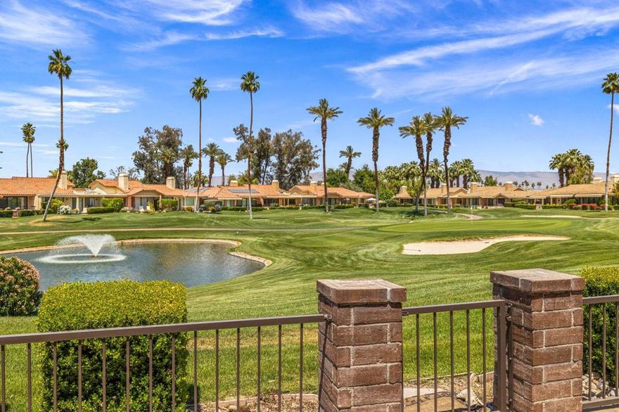 Fabulous fairway, water and mountain VIEWS from the extended patio of this REMODELED, move in ready, 2BD+Den/2BA 300 Max Plan. Open floorplan with professional, contemporary finishes. Recessed LED lighting, designer paint, tile & carpet, custom window coverings, and ceiling fans throughout. Beautiful kitchen remodel features granite counters, stainless GE appliances with gas cooktop, pass-thru to dining, and added counter bar. Kitchen wall has been removed and atrium has been converted, creating a seamless flow from the kitchen to the living areas. Wonderful tile, lighting & hardware in remodeled baths too. Spacious primary bedroom includes a walk-in closet, plus additional storage (or small office) above with a drop-down ladder for access.  Large 2-car garage with garage opener installed Aug 2020 & water heater installed Jan 2021.  Just steps to a fantastic community pool & spa. Offered designer furnished per inventory list.  Annual golf course overseeding in progress.  The course will be lush and green by November.