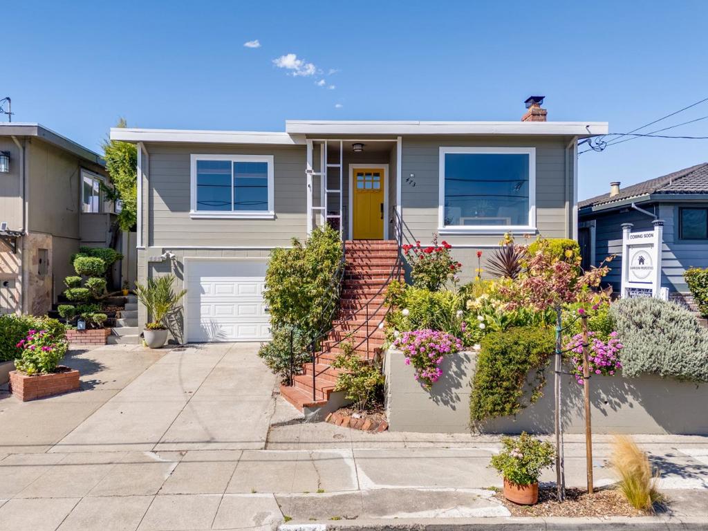 Beautifully maintained and thoughtfully updated, this elevated ranch-style home offers two bedrooms and 1 bathroom in the heart of San Bruno! The bright and inviting living room showcases stunning views of San Bruno Mountain and the Bay, and flows seamlessly into the dining area. The recently remodeled bathroom adds a modern touch to the homes charm. Both the front and backyards have been meticulously landscaped and cared for, creating a true gardeners paradise. The gardens feature a variety of mature fruit trees, grapevines, blueberry bushes, with space for flower and vegetable gardening. The private backyard features a multi-use patio (with electrical service) ideal for entertaining, exercising, or providing a safe space for children to play as well as a shed for added storage. Additional highlights include newly refinished hardwood floors, a freshly painted interior and exterior, double-pane windows, radiant heating, and solar panels for energy efficiency. Enjoy the prime location, just a short walk to San Bruno Park, the brand-new recreation center, and local schools. Easy access to I-280, public transit, and SFO.
