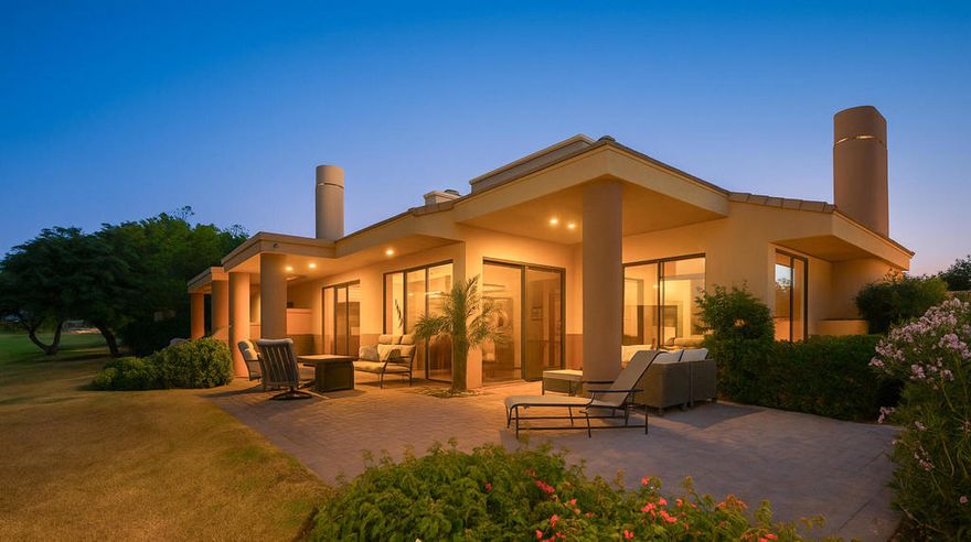 Welcome to this beautifully upgraded Legends 40 model home, perfectly located on the 3rd hole of the iconic PGA West Stadium Course. Offering panoramic golf course and mountain views, this 3,031 sq. ft. residence is the ultimate in desert resort living.Step inside to a light-filled, expansive floor plan featuring 3 spacious ensuite bedrooms and 3.5 baths. Recently refreshed with all new tile and carpet flooring, fresh interior paint, and modern painted MDF baseboards and door trim, the home exudes contemporary elegance throughout.Entertain effortlessly in the grand living room with a sunken wet bar and breathtaking views, or cook like a pro in the chef's kitchen with granite countertops and premium stainless steel appliances. All-new LED can lighting throughout highlights the sophisticated finishes, while shutters in the primary suite and guest bedroom add a layer of privacy and charm.Additional upgrades include a newer AC unit, new mini-split A/C in the main garage, epoxy garage flooring, newer designer furnishings, and a Silver EZ-GO electric golf cart. Step outside to enjoy your private patio with new outdoor furniture and a brand-new Traeger ''Flatrock'' BBQ--perfect for sunset gatherings.This home also features high-end custom electric blinds in living room, sitting area, and dining room.  Lastly, there are Eufy security cameras for added peace of mind.  Offered fully furnished per inventory.