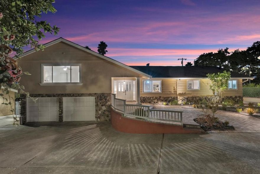 Nestled in the serene Alum Rock Foothills, this beautifully updated home blends timeless design with modern comfort. Set on a flat, expansive lot with breathtaking Silicon Valley views, it offers the perfect balance of privacy, space, and convenience just minutes from freeways, shopping, dining, and recreation. The main residence spans approx. 2,798 sq. ft. with 4 bedrooms and 3.5 baths. Spacious, light-filled living areas include a large living room, separate family room with a cozy fireplace, brand-new flooring, and fresh paint throughout. A 527 sq. ft. ADU features a full kitchen, living room, bedroom, and bath ideal for extended family, in-laws, or an au pair. Outdoor living shines with a built-in BBQ, shaded pergola, and panoramic valley viewsperfect for entertaining. The drought-tolerant landscaping and a driveway for up to seven cars add curb appeal and functionality. Additional highlights include paid-off solar panels, a new water pump, and an attached two-car garage. With two parcels totaling 14,868 sq. ft., the flat lot offers excellent potential for expansion. Located near the San Jose Country Club, SJC Airport, Alum Rock Park, and scenic trails, this home defines California comfort and convenience.