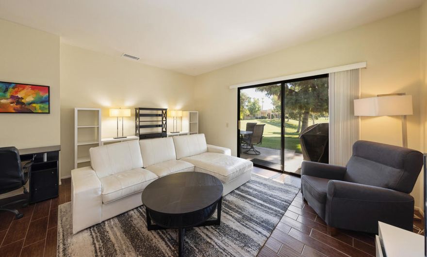 Enjoy a quiet cul-de-sac with a golf course view ...add gorgeous desert-scape; and simply relax...YOU are home!  This home includes an HVAC near 5 years young; NEW windows in the living room and kitchen; NEW garage door; newer appliances; and it comes furnished!  The Desert Princess is mid-valley to all activities; restaurants; golf; tennis; pickle ball...and HOCKEY!  Amenities include WiFi; Cable; Country Club; 27-hole golf course; pickle ball and tennis as well as a gym!  There is also several EV CHARGING STATIONS for your electric vehicle!  LAND LEASE EXPIRES 2069;