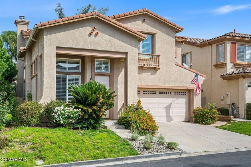 Don't miss this spacious and nicely maintained home, located in the highly desirable Conejo Valley Unified School District and within the boundaries for award winning Lang Ranch Elementary.  Nestled in the gated community of Verdigris, this property enjoys numerous amenities, including a pool & spa, two tennis courts, a playground and greenbelt walkways.  Built in 1997, the design of this home offers cathedral ceilings and a gracious, island kitchen that features extensive counter space and cabinetry.  The kitchen also boasts a breakfast area, separate bar seating and direct access to the rear yard.  Adjacent to the family room, this is truly the heart of the home.  The first floor is rounded out by a formal living and dining space, a bedroom, powder room and convenient laundry room.  The second level features the primary suite, complete with a master retreat that's ideal for an office, nursery or exercise room.  Need a lot of closet space?  Not a problem!  This suite provides a walk-in and separate reach-in closet, both of which have been outfitted for maximum function and utility.  Upstairs, you'll also find two secondary bedrooms and a guest bath with dual vanities.  EV charging ready - 240V plug in garage.  The private rear yard has plenty of grass and patio space.  It's the perfect spot to relax or play.  Well located within Conejo Valley, this property is close to hiking trails, parks, shopping and dining.