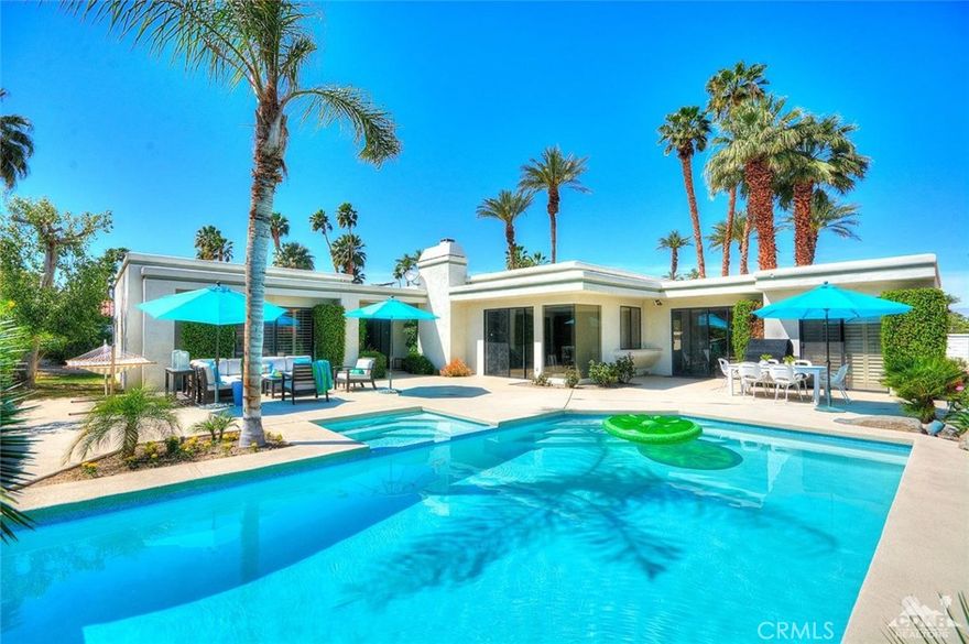 Beautiful mid-century modern decorated home, Indian Wells, remodeled and updated throughout. Picture yourself floating in the sparkling crystal clear blue pool while taking in the breathtaking, statuesque mountains and palm trees. Seller is an interior designer and it shows. From the moment you walk into the graceful entry you will feel at home in this captivating architecture. Top of the line solar system recently installed, pool recently refurbished, kitchen completely made over, quartz counter tops, new tile floors. Wait until you see the remodeled master bath, a show stopper. Come see your new home, you will not be disappointed. No homeowners association dues, very quiet street and Indian Wells residents receive resident discounts at the Indian Wells Resort, fitness center, restaurants. Please note that county records currently show it as a 3 bedroom but the Seller has had the home inspected and the County is in the process of correcting the records to a 4 bedroom, 4 bath home.