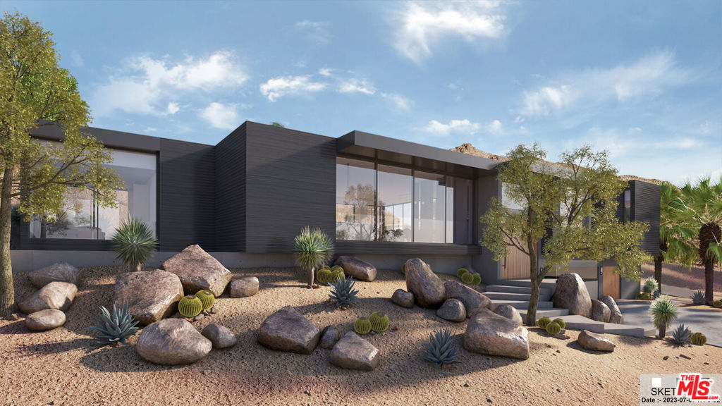 This is one of the last remaining vacant lots in The Mesa neighborhood. Comes with preliminary plans for a 5,400 square foot house plus a 760 square foot 3-car garage. This architectural house has been designed by the published firm Hundred Mile House / Duane Smith. House design also includes a massive 80 foot pool, outdoor kitchen, a luxurious primary suite with a morning kitchen and en-suite laundry. The first round of design review with the city has been completed and revisions have been made and are ready for review. Stunning modern design leveraging the landscape and topography of this very unique lot. Soils report is available. There is a natural amphitheater. Massive boulders and topography give it a Joshua Tree feel but it's in Palm Springs. Tremendous mountain and city views. Originally this lot was part of a much larger celebrity owned property. See the attached Survey in Docs. Gated and shown by appointment. Lot is to the left of the locked gate. Adjacent lot also for sale with a different broker/agent.