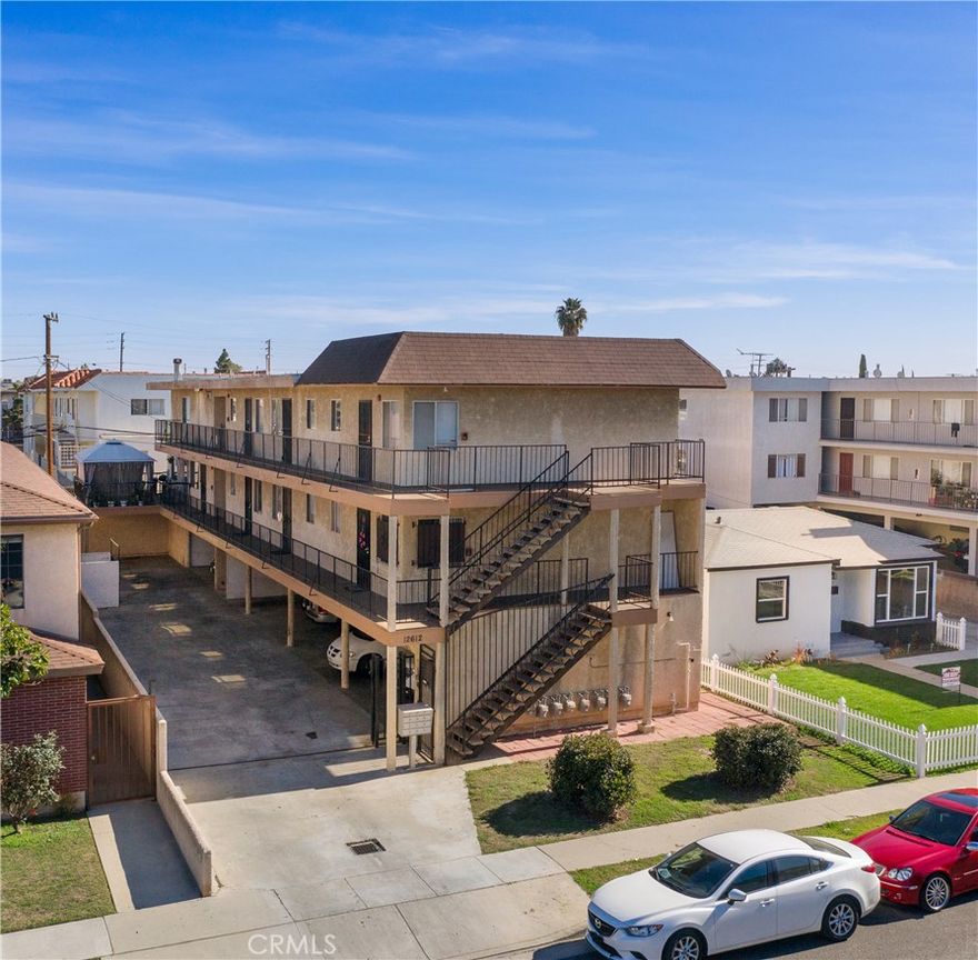 12612 Kornblum Avenue presents a rare value-add opportunity in the high-demand rental market of Hawthorne, only subject to AB-1482. This 7-unit property features an attractive unit mix with an oversized 1,951 sq. ft. 3/2.5 Townhome-style owner's unit with washer and dryer hookups, and the potential to add ADU units. The current rents remain well below market—positioning the asset for significant income growth. 



Investment Highlights: 

• Desirable Unit Mix: One large 3-bed/2.5-bath townhouse-style unit with washer and dryer hookups and a private deck—ideal for repositioning or premium rental. Plus, Six 1-bed/1-bath units. 

• ADU Potential: Explore the possibility of adding units through ADU conversion of existing space (buyer to verify). 

• RUBS OPPORTUNITY: There is potential to further enhance yield with the implementation of a RUBS program for water, sewer, and trash. The property is individually metered for gas and electric. 

• Under-Market Rents: Immediate upside through rent increases upon turnover or via AB 1482 allowable adjustments. 

• Operational Upside: On-site laundry room is currently non-functioning but can be restored to create a new revenue stream. 

• Parking Advantage: Dedicated carport parking for all units—a key amenity in the South Bay. 

• Each unit has its own water heater, minimizing shared utility costs. 

• Investor-Friendly Rent Control: Subject to AB 1482, allowing for structured annual rent increases (5% + CPI). This is a well-located, underutilized asset with multiple levers for value creation—from strategic unit turns to ADU development and amenity upgrades. Ideal for investors seeking yield in a supply-constrained rental market.