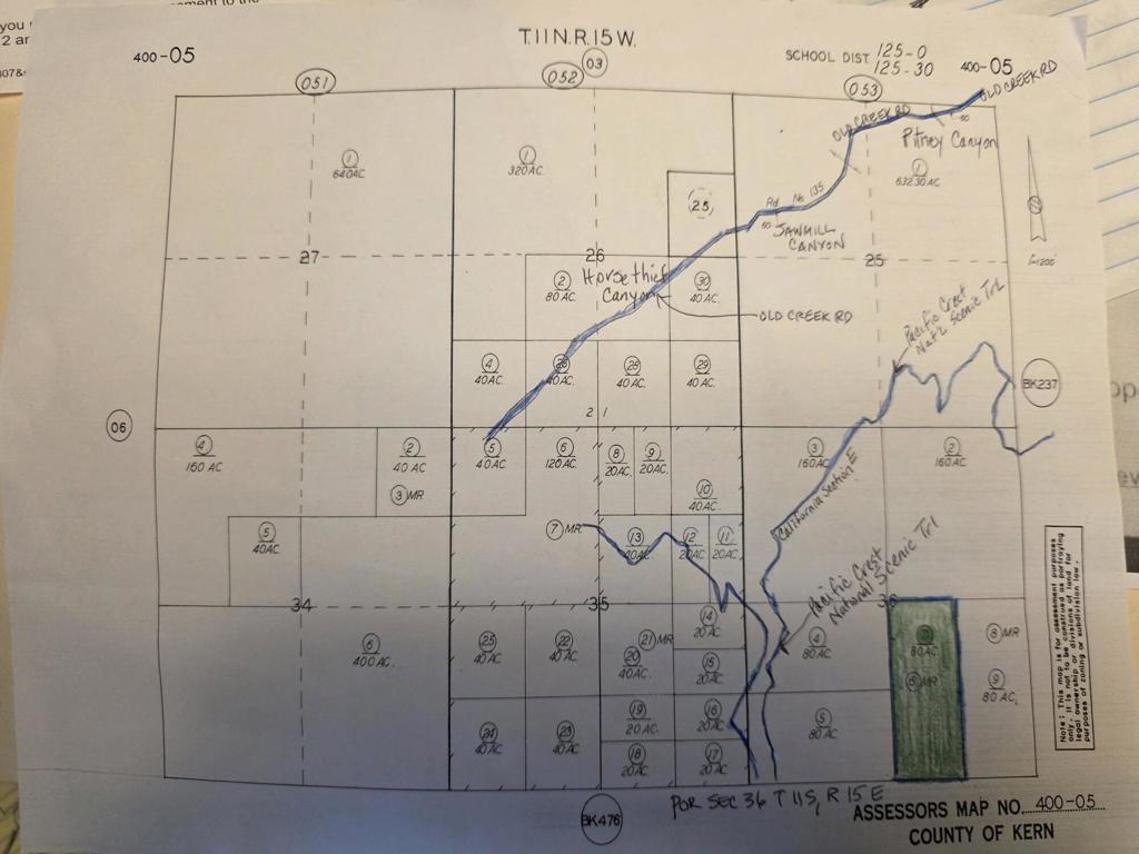 Tehacapi, Ca. 80 acres More or Less. Located in the Scenic Mountains East of the Pacific Crest National Scenic Trail. Lat 34.99851' N, Lon 118.43125'W APN 400-053-07-00-3. Property is very secluded and private access with many possibilites for outdoor adventures such as hunting, atving, camping and hiking. Historic 3-Story rock and a 2 story rock. Property has Oak, Manzanita and Pinion Pines. Per owner approx. 4,000 elevation with 5 canyons close together. Land has never been burned. Near two springs and has a 55 gal drum for water. Incredible unique recreation type of property. Unmatched beauty and serenity. Scenic and prolific stretches of mountains. A rare find in todays market, ideal getaway, tranquil a rare investment opportunity. Once accessed, per owner this property is a unique sanctuary. You would own the land and you getaway retreat awaits. All information deemed reliable, however buyer to do their own investigations to satisfy themselves. Property sold 'As-Is'. Seller and/or agent make no warranties.