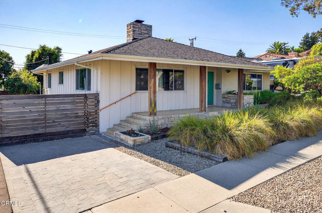 This 3 bedroom, 2 bathroom, Mid-Century modern home is located in a highly desirable neighborhood above Ventura College. The bright and airy floor plan is enhanced with maple hardwood flooring throughout creating a seamless flow between the spacious kitchen, dining and living areas. The separate living and family rooms offer ample space with lovely wood finishes and built-ins and an inviting fireplace perfect for relaxing with friends and family. The kitchen features abundant cabinet space and is open to a cozy dining space with lots of great natural light. The exterior is equally impressive with newer brick pavers, drought-resistant landscaping, and a private gate opening to a generous driveway and two-car garage. When you step outside into the expansive backyard retreat you are greeted with a covered elevated patio overlooking a sprawling lawn, mature fruit trees, and complete privacy. There are lots of upgrades with this one including owned solar panels. This exceptional home is perfectly situated near Ventura College, Arroyo Verde Park, hiking trails, restaurants and shops. You don't want to miss out on this rare opportunity to call this one home!