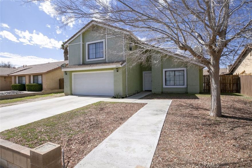 Located in a prime area near the AV Mall and Desert Aire Golf Course, this well-maintained 4-bedroom, 3-bath home is perfect for first-time buyers or those looking for a great investment opportunity. Inside, the spacious living room features a brick fireplace, creating a cozy focal point, while plenty of lighting enhances the open and airy feel. Tile flooring runs throughout the home, with laminate floors in the bedrooms for a stylish yet low-maintenance touch. Patio access from the living room seamlessly connects indoor and outdoor spaces. The open floor plan allows for easy flow between the kitchen, dining area, and living room, making it ideal for entertaining. The kitchen is beautifully updated, featuring granite countertops, recessed lighting, and ample cabinet space for storage. The primary bedroom offers a walk-in closet, providing extra convenience and space. Outside, the backyard is designed for entertaining, featuring a sparkling pool and spa, a large covered patio, and low-maintenance landscaping, making it perfect for relaxation and gatherings. With its fantastic location, modern upgrades, and entertainer’s backyard, this home is a must-see!