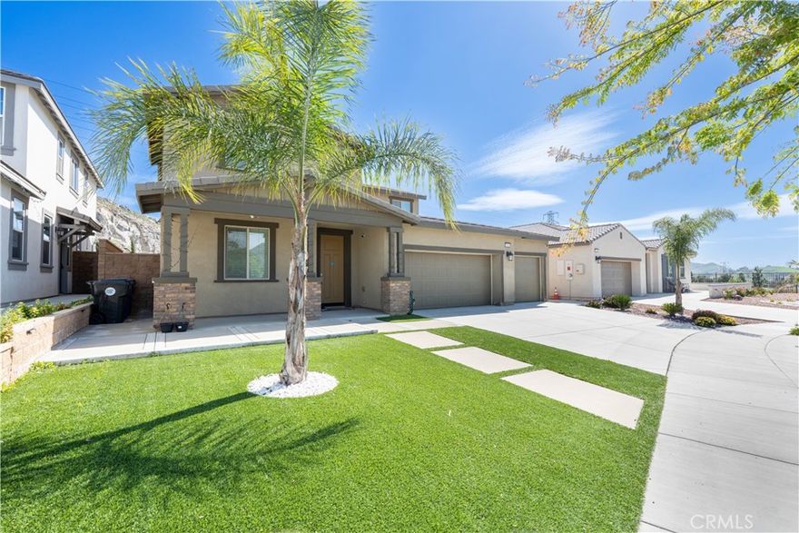 This stunning home is located in the desirable Shadow Rock community in North Jurupa Valley. Ready for immediate move-in. This beautiful home offers 5 bedrooms and 3 full bathrooms, 1 bedroom and 1 full bathroom located downstairs.  Master Bedroom enjoys breathtaking mountain views, and in the distance, you can even spot the scenic Oak Quarry Golf Course. The home features a spacious open floor concept. The kitchen is equipped with granite countertops, burgundy-colored cabinets, and a walk-in pantry. Also, It has the Water purifying installed. The upgraded backyard includes artificial turf, providing low-maintenance landscaping. Shadow Rock Park is perfect for the whole family, featuring a children’s playground, basketball court, baseball field, picnic areas with cabanas, walking trails. The property also offers energy savings, as the buyer will need to assume the existing solar lease. There is NO HOA. The property is conveniently located near the freeway for easy access.